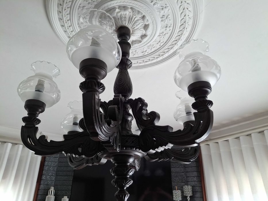 Candeeiro Teto Madeira Maciça 6 Braços