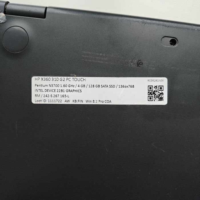 Рабочий ноутбук HP с дефектами n3700, ddr3 4gb, ssd m2 128gb