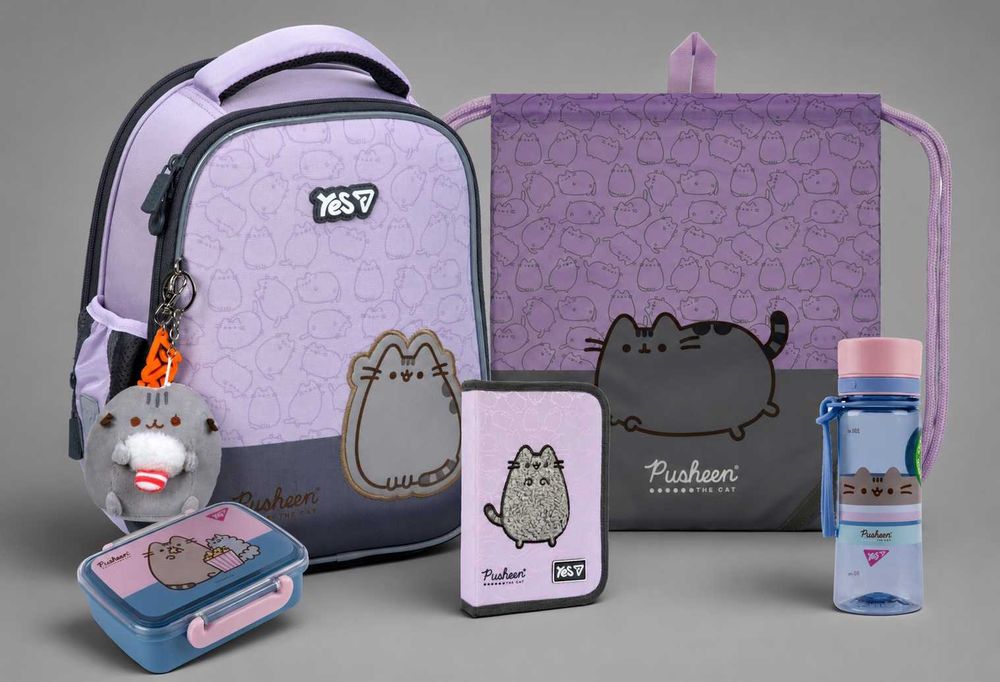 Шкільний рюкзак YES Pusheen + пенал +пляшка+ланч+ сумка Пушин