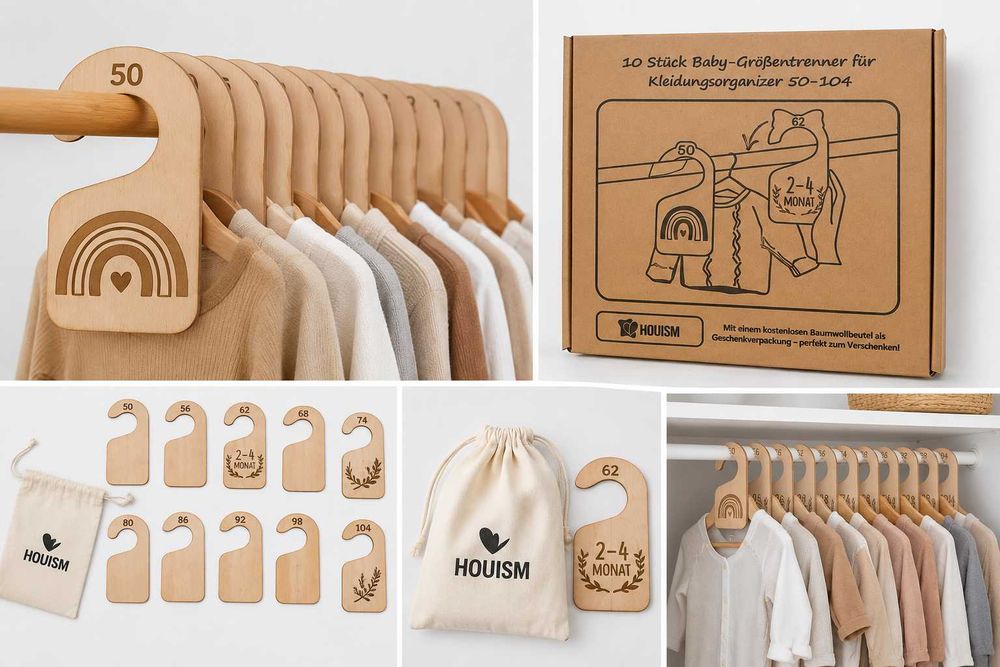 Separadores de Roupa para Bebé em Madeira – 10 Peças HOUISM (Novos)