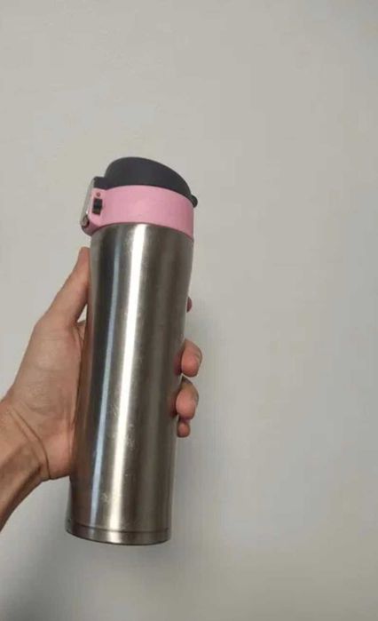 Термокружка для чаю та кави Fissman 420мл рожева металева термос термо