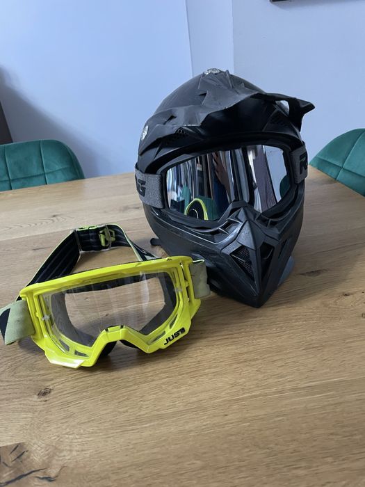 Kask pełny motocross +2 pary gogli