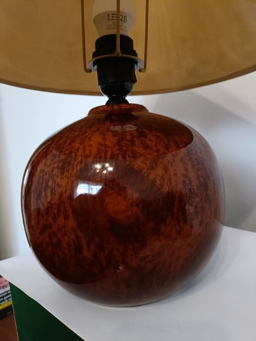 Lampa Vintage stołowa z brązową ceramiczną podstawą