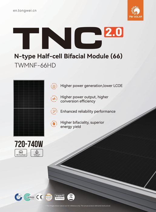 Palete 33 unidades de painéis fotovoltaicos TW Solar 725W Half-Cut