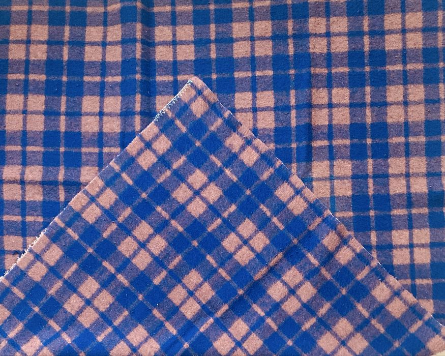 Koc kultowy z czasów PRL krata niebieska 140x166