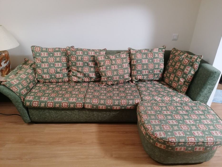 Sofá de canto com Chaise longue movível, com cama - almofadas incluída