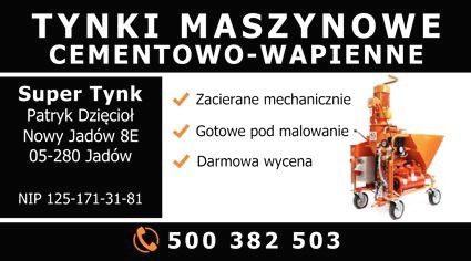 Tynki maszynowe cementowo-wapienne, gotowe pod malowanie