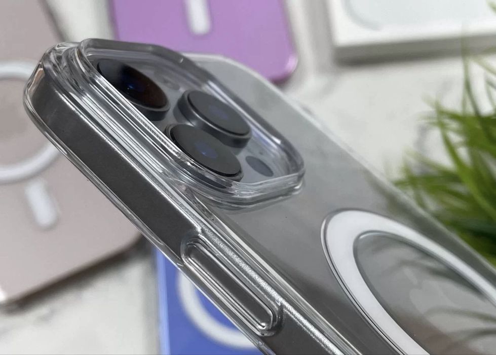 Чехол с Кнопкой iPhone 12-16 mini/Plus/Pro/Pro Max прозрачный