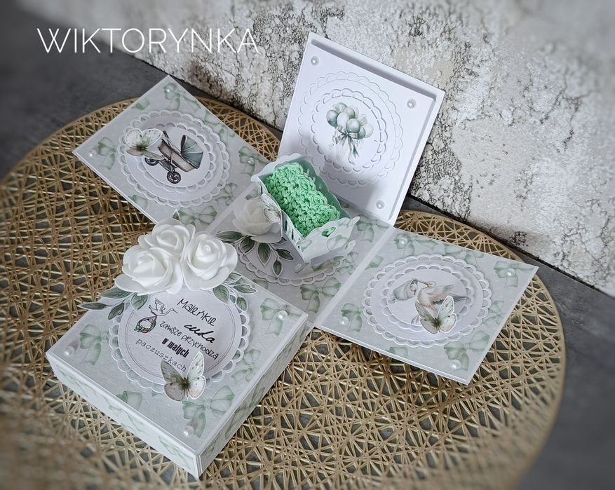 Pudełko, exploding box, narodziny dziecka, ręcznie robione.