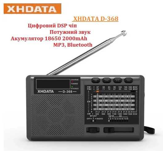 Радиоприемник Xhdata D368 FM/AM/SW MP3, Bluetooth, УКВ  64-108 МГЦ,