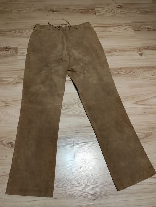 Musztardowe Damskie Skórzane Spodnie Country Western