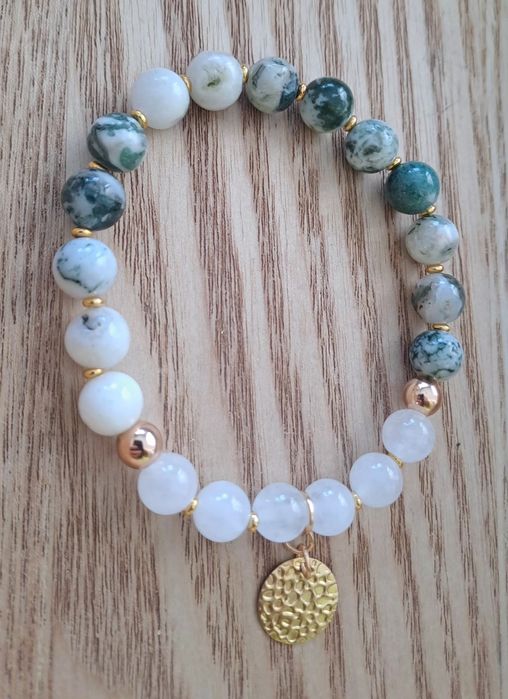 Nowq bransoletka z zielonego agatu i kwarcu