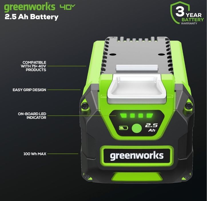 Batería de ion de litio Greenworks LB40A010 G-Max 40 V, Batería ((40V 2.5Ah)