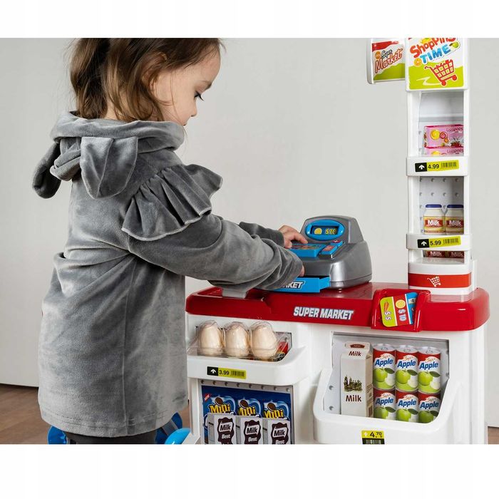 Supermarket Sklep Kasa dla Dzieci Stragan + Wózek Koszyk z Akcesoria