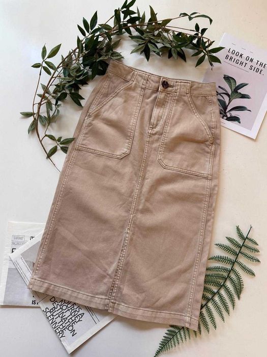 Jeansowa beżowa spódnica midi