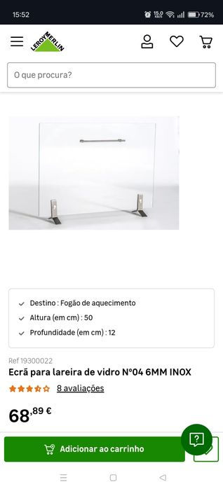 Vidro frente lareira Leroy Merlin em óptimo estado