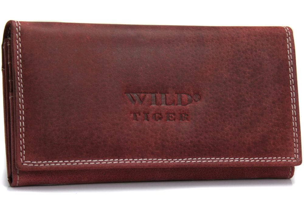 Portfel damski skóra nubuk Wild Tiger ciemno czerwony ekskluzywny nowy