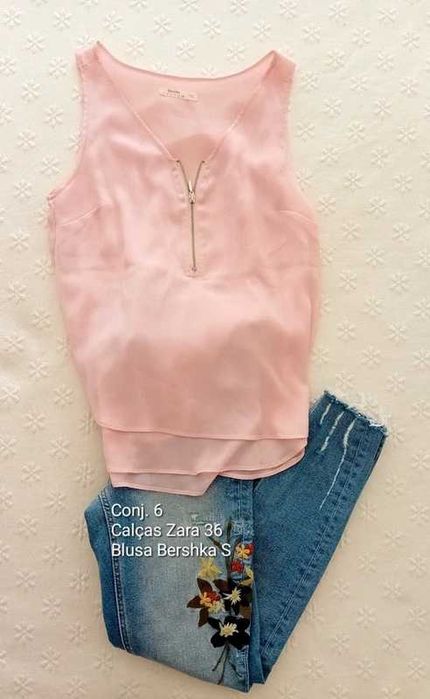 Conjunto 2 peças - Top Bershka e calças Zara - Tamanho S/36