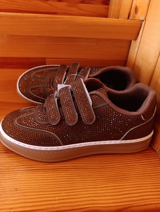Кросівки кеди шоколад коричневі з камінчиками 39-40й