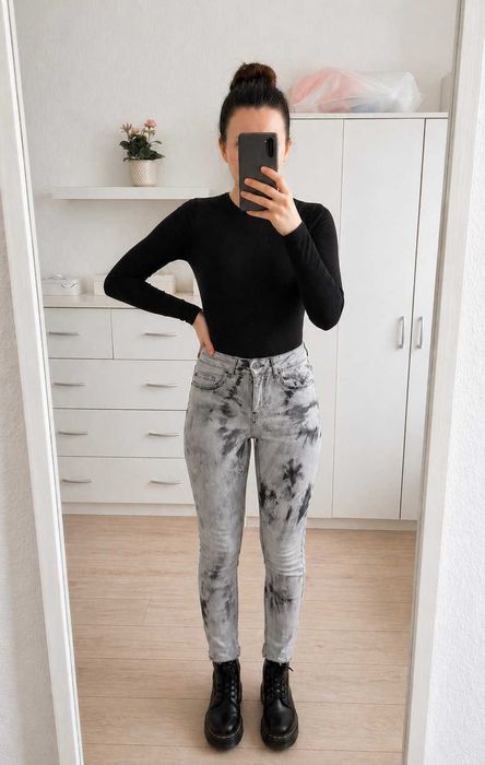 Spodnie skinny wysoki stan Zara 36 S szare