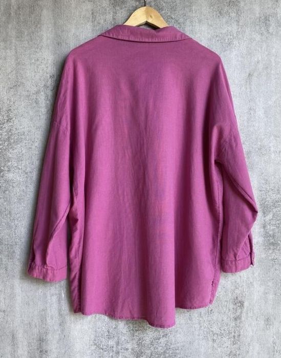 Рожева сорочка оверсайз базова сорочка з льоном для вагітних