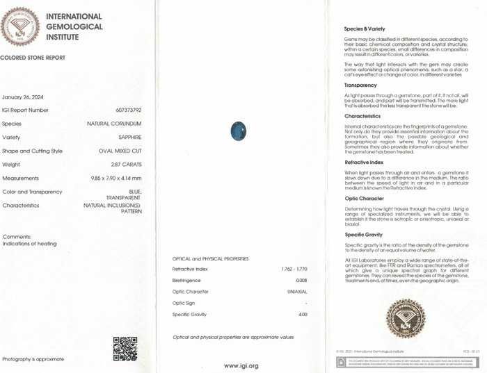 Safira Azul 2.87ct oval