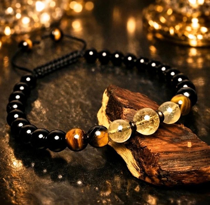 Bransoletka czarny turmalin, tygrysie oko, cytryn