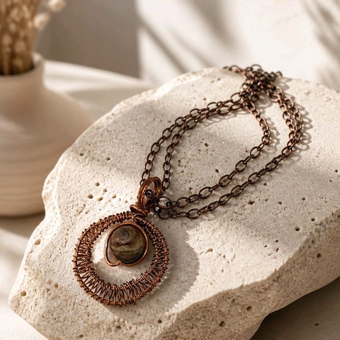 Miedziany naszyjnik z jaspisem wire wrapping