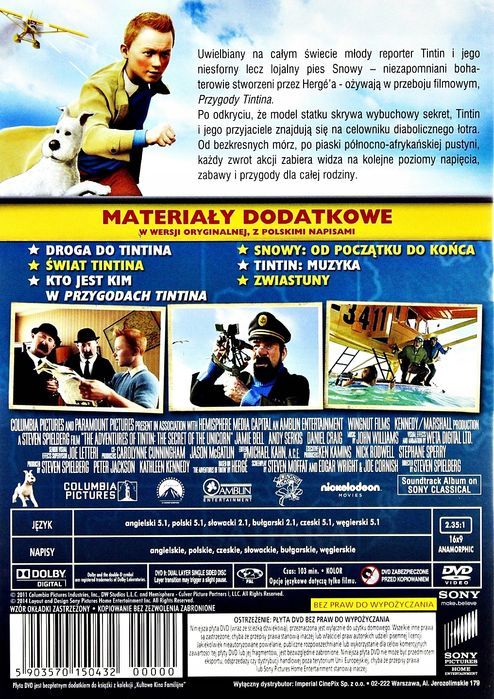 Film Przygody Tintina Płyta Dvd