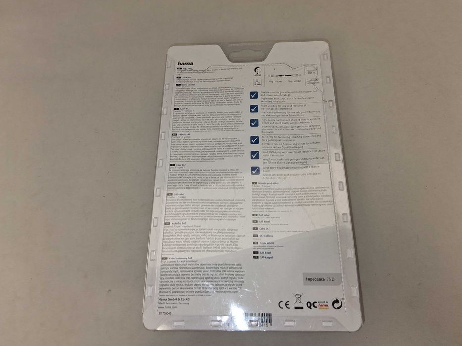 N086 Kabel SAT Hama 3,0m 100dB Classic Line F-Plug F-Stecker Biały