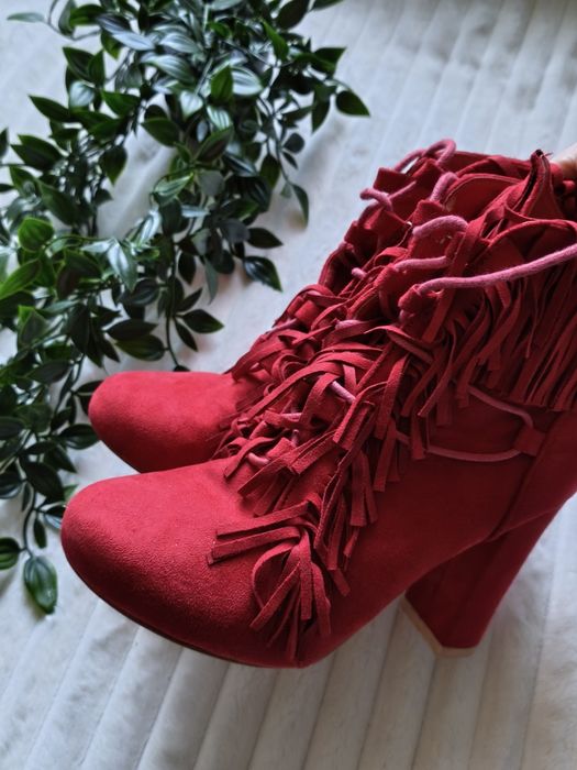 Botki czerwone H&M 37 sznurowane