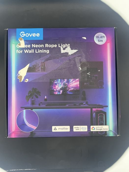 Стрічка світлодіодна розумна Govee H6641 Neon Rope Light for Wall Lining, 5м, RGBIC, WI-FI/Bluetooth Біла