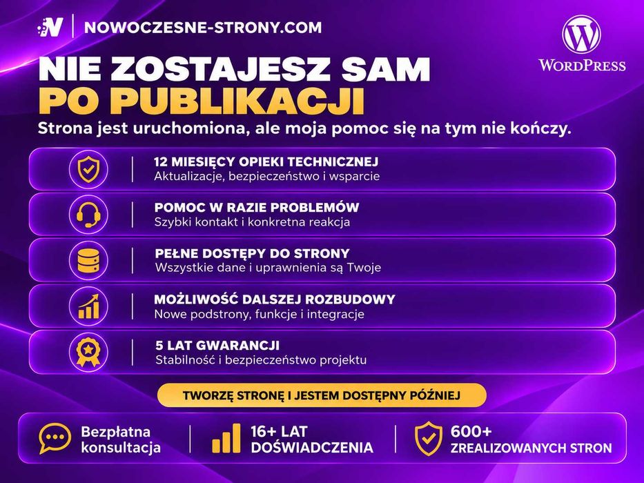 Nowoczesne Strony Internetowe | WordPress z 5-letnią Gwarancją | Opieka Stron 12 miesięcy