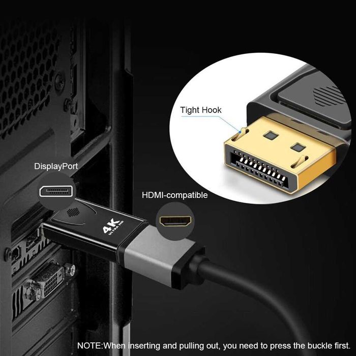 Adaptador Display Port DP macho para HDMI fêmea 4K, 1080P, HDTV, PC