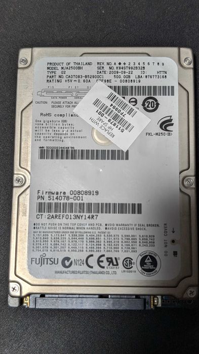 Disco 500GB 2,5'' Sata