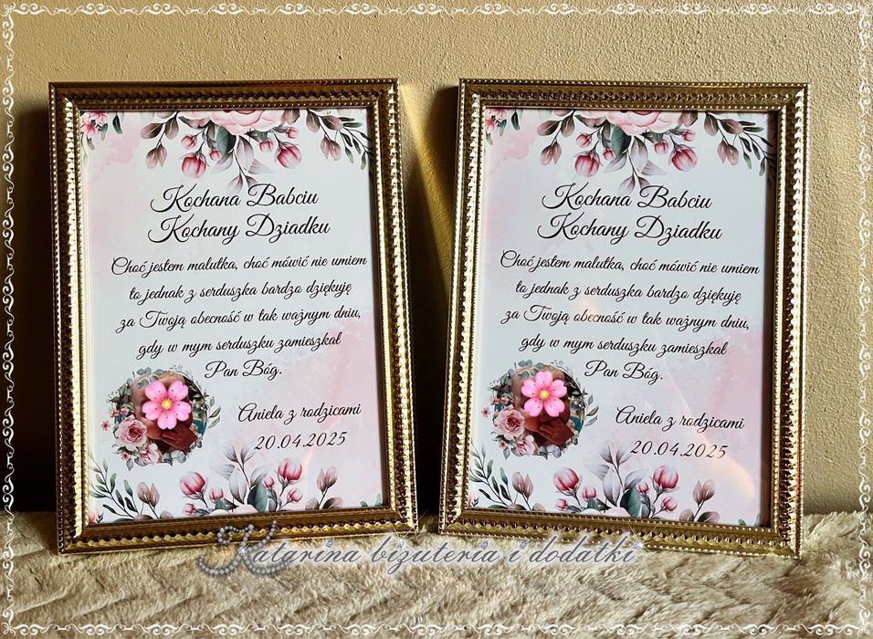 Podziękowanie dla chrzestnych, babci, dziadka Chrzest Święty, Komunia