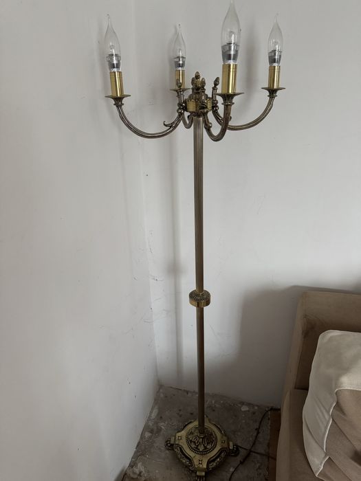 Stylowy KOMPLET Vintage:  Żyrandol + Lampa Stojąca Mosiądz Kandelabr