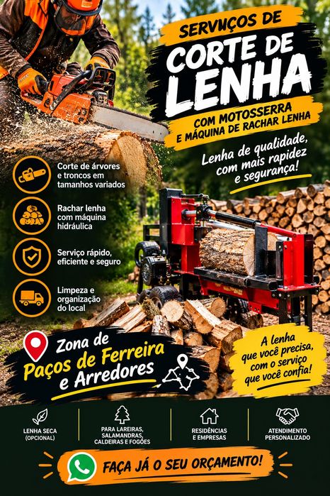 Corte de lenha (motoserra e máquina de rachar)