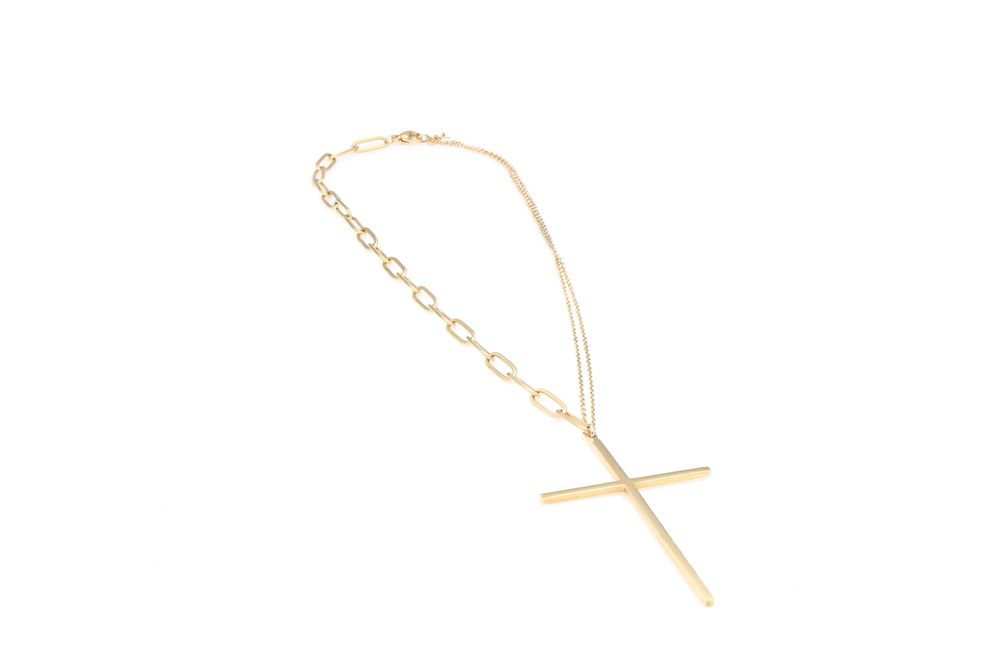 Naszyjnik złoty Krzyż stal chirurgiczna