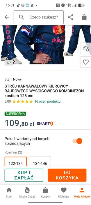 Strój karnawałowy kierowca wyścigowy na 128