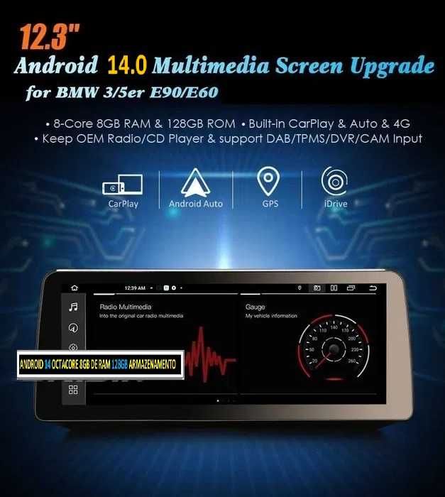Auto-rádio 8.8" 12.3" android 14  BMW Seria 5/6 E60/E61/E62/E63/E64