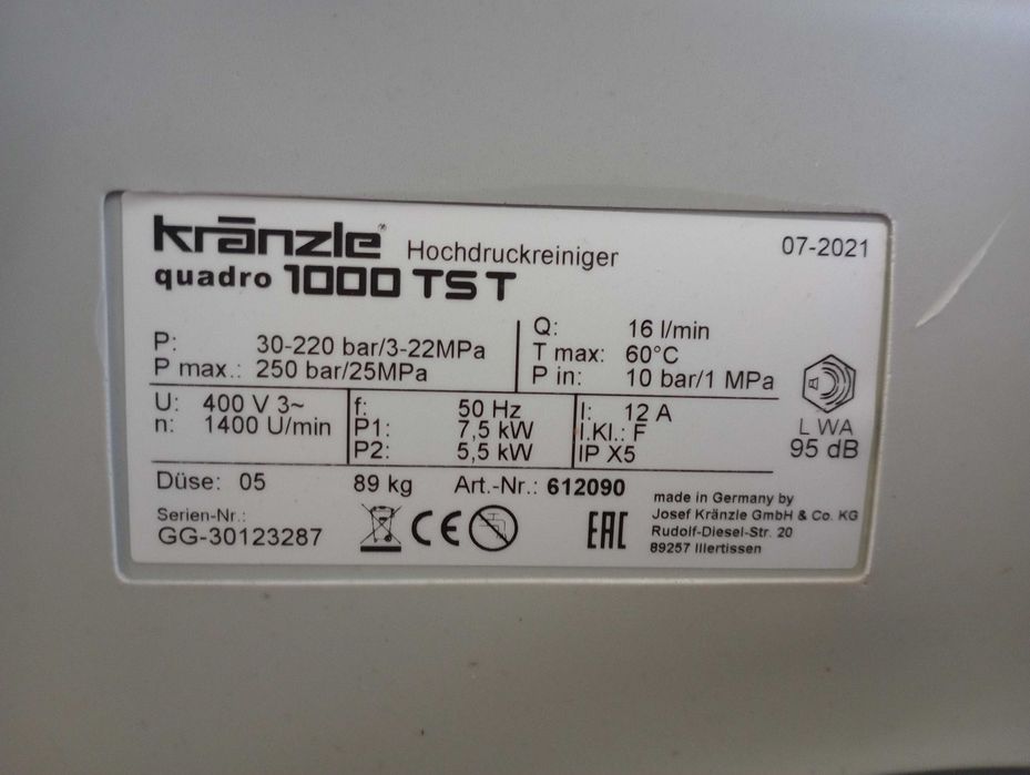Myjka wysokociśnieniowa Kranzle Quadro 1000 TST + szybkozłacze