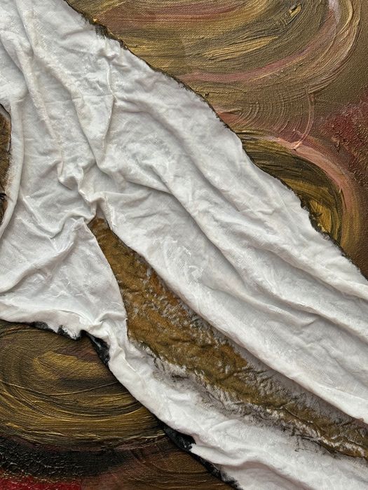 Tela pintada à Mão com pormenores em relevo sem moldura