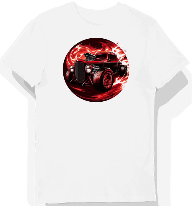 Koszulka męska biała z motywem czerwonych rur hot rodu XXL