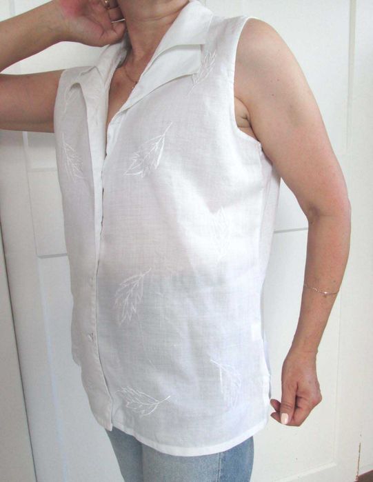 Biała lniana bluzka 100% len haft vintage L XL 40 42
