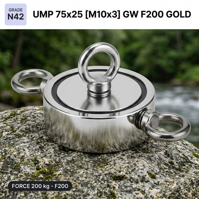 UMP 75x25 [M10x3] GW F200 GOLD [N42] - magnes do poszukiwań 1 szt.