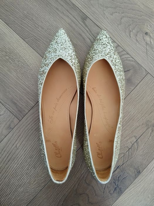 Buty ślubne- złote, brokatowe baleriny Chatelles Paris
