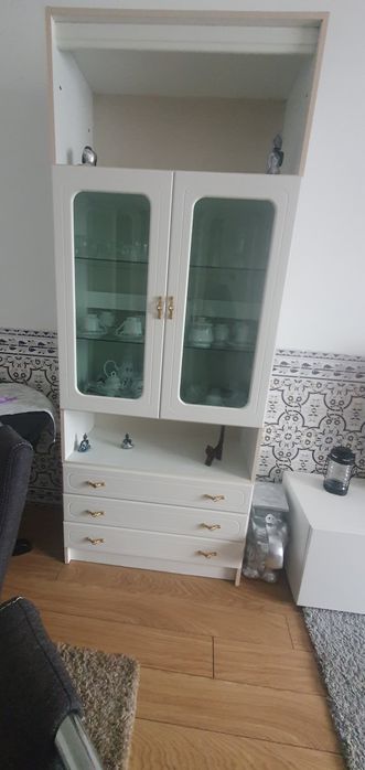 Aparador branco de sala ou cozinha com luz e 3 gavetas