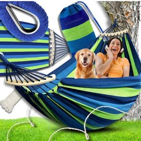 Hamak Ogrodowy, Duży XL, Mocny 150kg, Huśtawka, Drążki, Zestaw