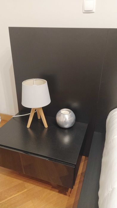 Cama de Casal com arrumação, madeira de carvalho, preta (para colchão